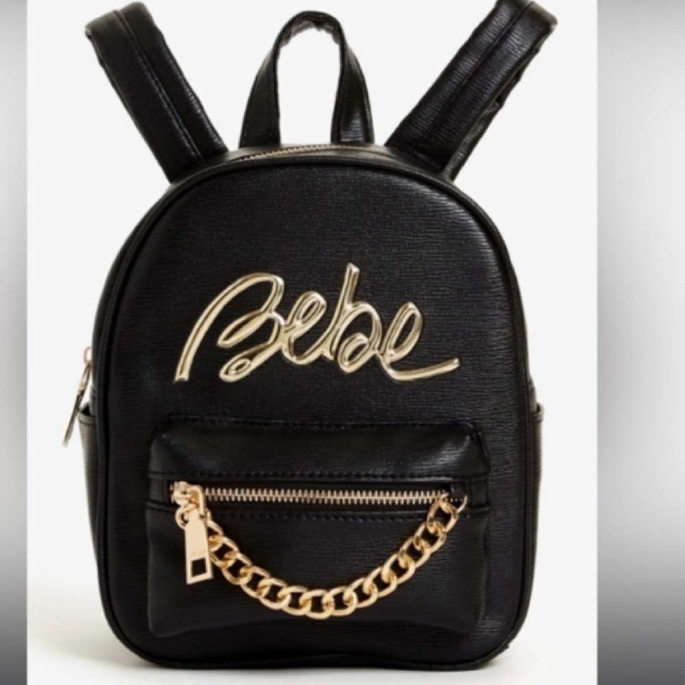 NWT Bebe Black Backpack with Gold Chain Detail